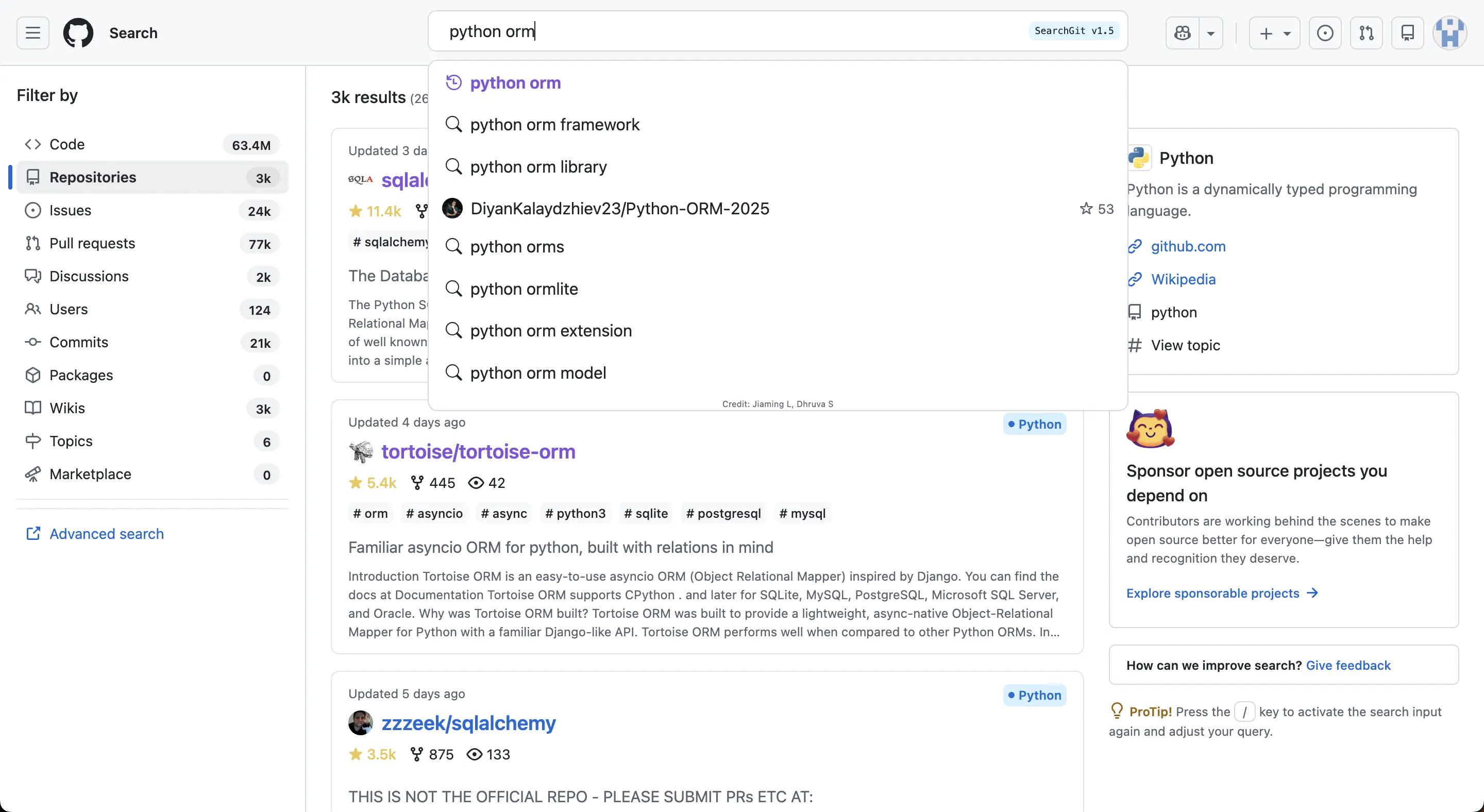 SearchGit screenshot